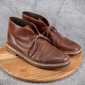 Clarks Bushacre Brown Leather Chukka Boots Mens Size 13M Lace Up Ankle Desert